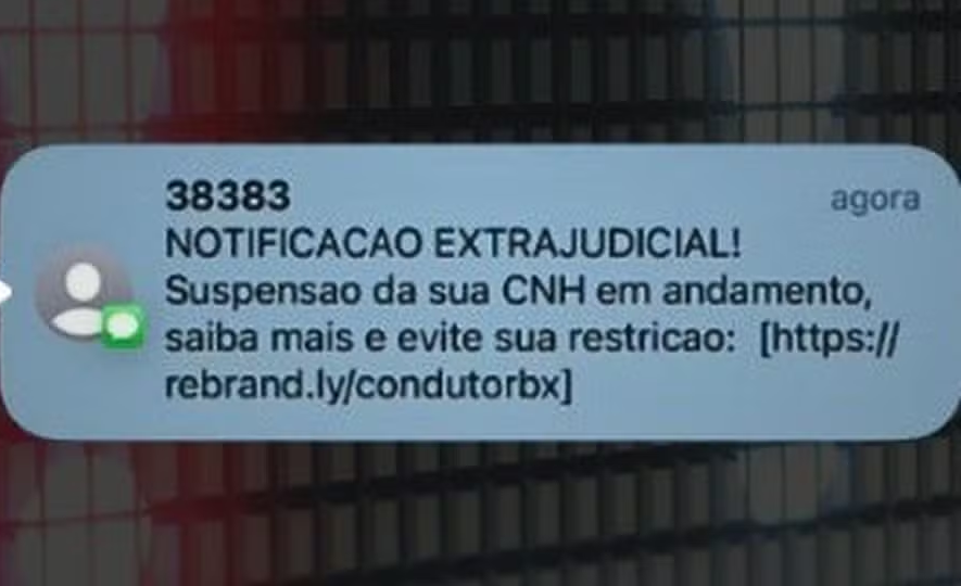 SMS de golpe da CNH, alerta o Detran